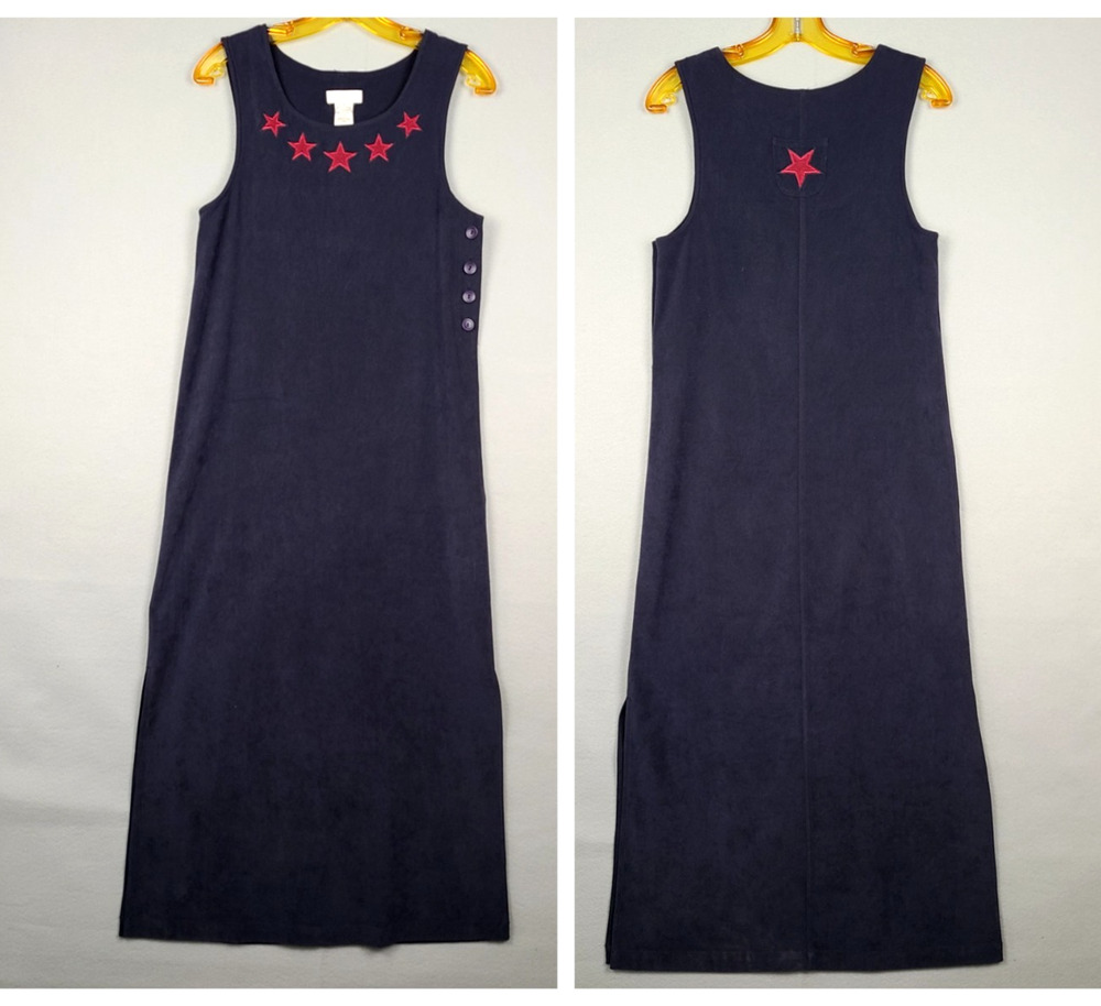 Christopher & Banks Maxi Sleeveless Navy Knit Dress with Red Stars USA Womens 4